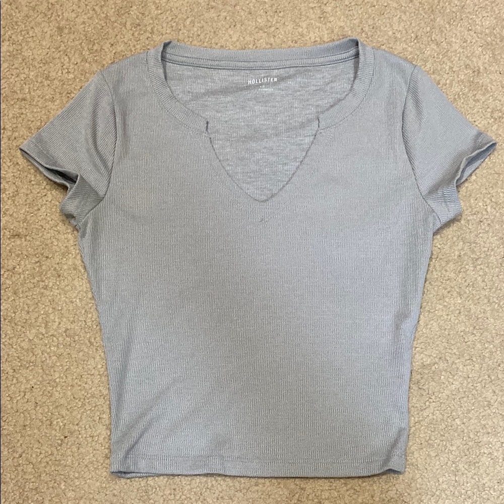 Hollister Gray Crop Fitted Short Sleeve Tee
